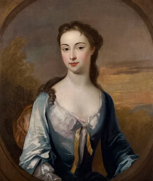 CHARLES JERVAS (1675-1739) – PORTRAIT D'UNE BELLE FEMME RN ROBE BLEUE-photo-2
