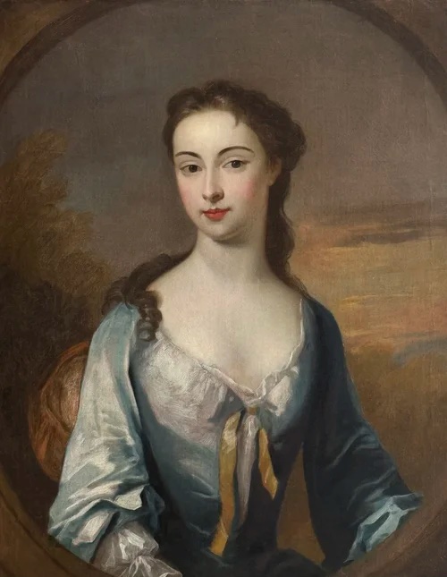 CHARLES JERVAS (1675-1739) – PORTRAIT D'UNE BELLE FEMME RN ROBE BLEUE-photo-3