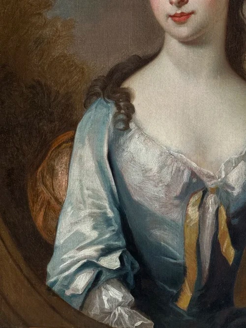 CHARLES JERVAS (1675-1739) – PORTRAIT D'UNE BELLE FEMME RN ROBE BLEUE-photo-4