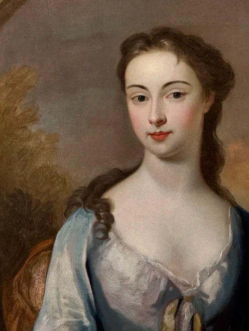 CHARLES JERVAS (1675-1739) – PORTRAIT D'UNE BELLE FEMME RN ROBE BLEUE-photo-5