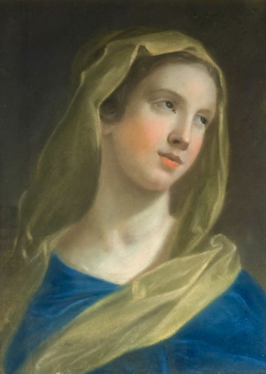CERCLE  DEBENEDETTO LUTI – PASTEL DU XVIIIe SIÈCLE REPRÉSENTANT LA VIERGE.-photo-2