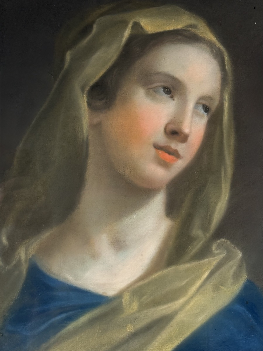 CERCLE  DEBENEDETTO LUTI – PASTEL DU XVIIIe SIÈCLE REPRÉSENTANT LA VIERGE.-photo-3