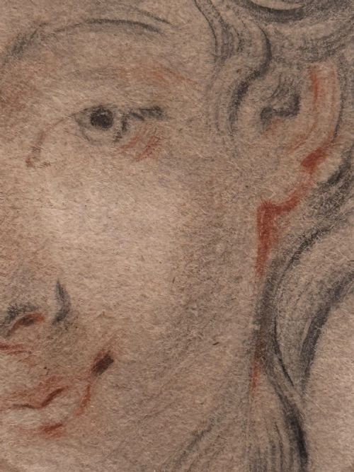 DESSIN REPRÉSENTANT UNE TÊTE DE BELLE FEMME, ÉCOLE FRANÇAISE DU XVIIIe SIÈCLE-photo-2