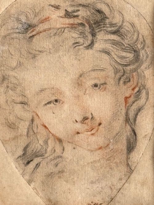 DESSIN REPRÉSENTANT UNE TÊTE DE BELLE FEMME, ÉCOLE FRANÇAISE DU XVIIIe SIÈCLE