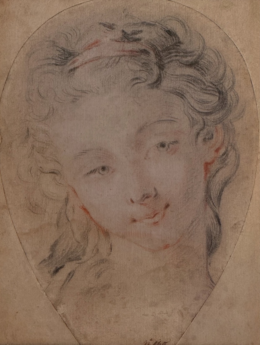 DESSIN REPRÉSENTANT UNE TÊTE DE BELLE FEMME, ÉCOLE FRANÇAISE DU XVIIIe SIÈCLE-photo-2