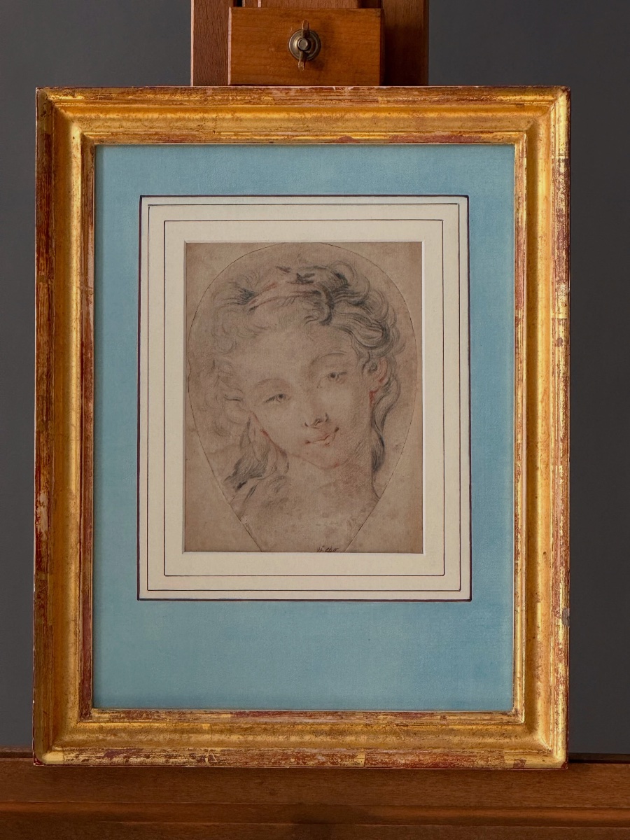 DESSIN REPRÉSENTANT UNE TÊTE DE BELLE FEMME, ÉCOLE FRANÇAISE DU XVIIIe SIÈCLE-photo-4