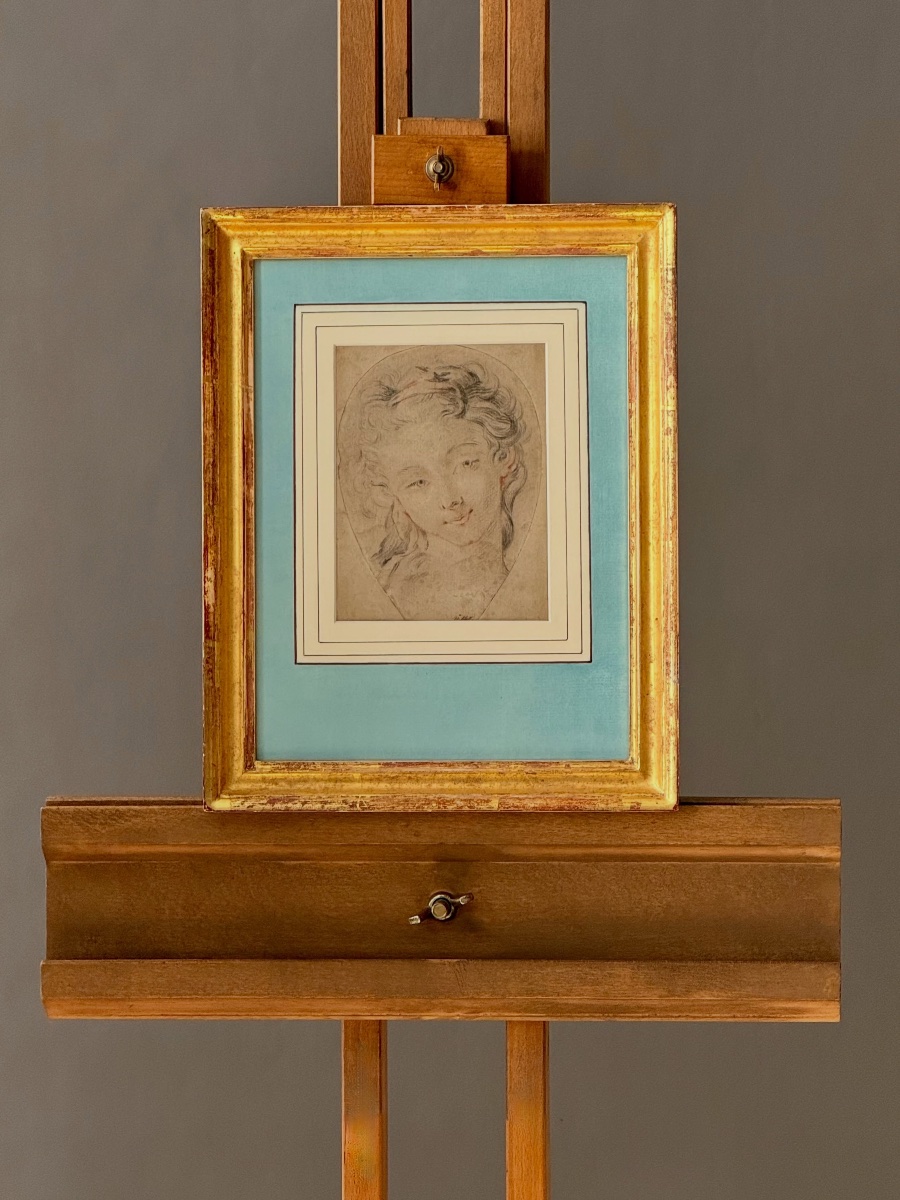 DESSIN REPRÉSENTANT UNE TÊTE DE BELLE FEMME, ÉCOLE FRANÇAISE DU XVIIIe SIÈCLE-photo-2