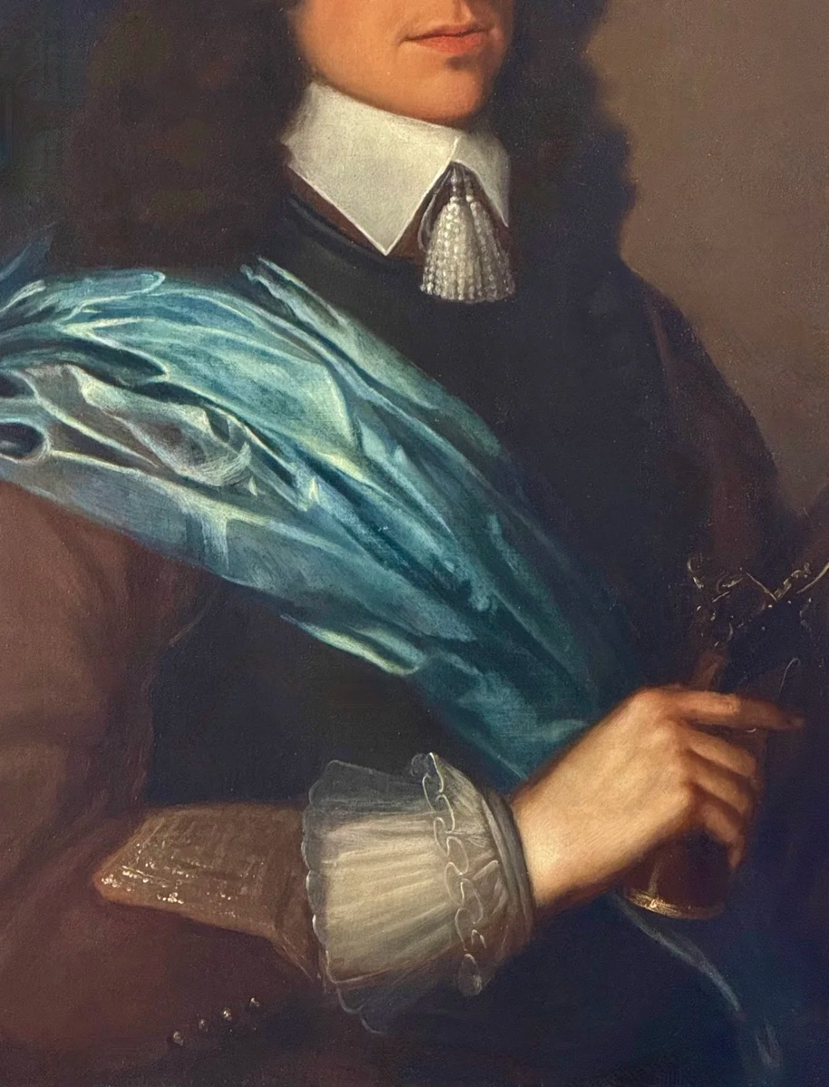 École Irlandaise XVIIe siècle – Portrait de M  Pennefather (1618-1688), brandissant un pistolet-photo-4