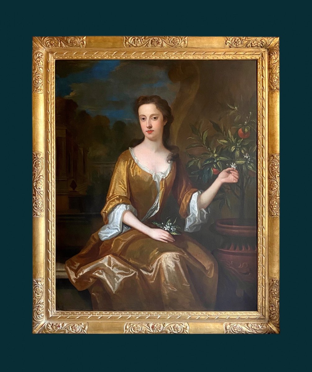 Portrait Anglais d'une Dame De La Fin Du 17&egrave;me Si&egrave;cle Cercle de Charles Jervas (1675-1739)-photo-3