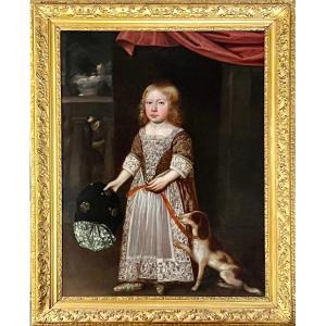 Portrait d'Un Enfant Et De Leur Chien De Compagnie Du XVIIe Siècle 