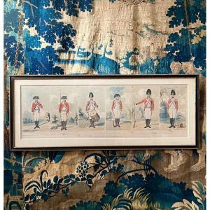 Set Of 18th Century Hand Colored Military Engravings Of The First Football Regiment