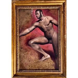 19th Century English Oil On Paper Study Of A Male Nude