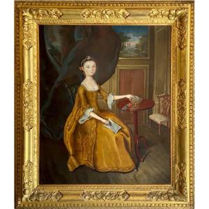 18th Century English Portrait Of An Elegant Young Lady - Circle Of Arthur Devis (1712-1787)