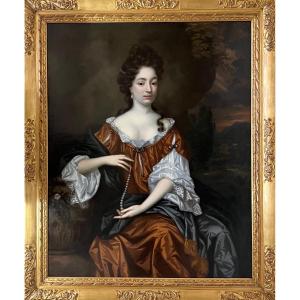 17eme Siècle Anglais Portrait d'Une Dame C. 1670 - Cercle De William Wissing (1656 - 1687)
