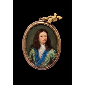Oil On Copper From The 17th Century Miniature Portrait Of A Noble Man