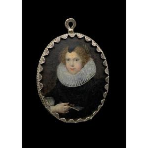 Watercolor On Vellum From The 17th Century French School Portrait Of A Young Noblewoman (c.1620)