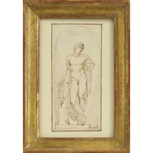 Pen And Ink Study Of Apollo - Italian School, Early 19th Century.