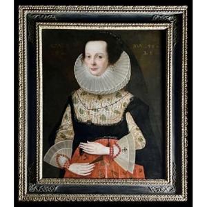 17th Century English School - Portrait Of A Lady Dated 1624.