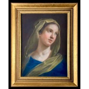 Pastel Painting Of The Virgin Mary, Roman School Of The 18th Century - Circle Of Benedetto Luti