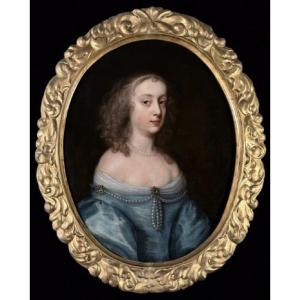 Circle Of Sir Peter Lely (1618-1680) - Portrait Of A Beauty In A Blue Silk Dress C.1665.