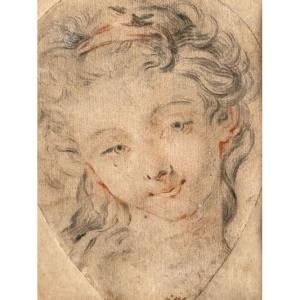 Drawing Depicting The Head Of A Beautiful Woman, 18th-century French School