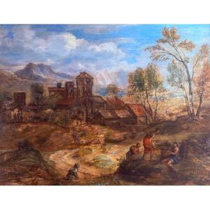 École vénitienne de la fin du XVIIe siècle – Paysage arcadien avec personnages.
