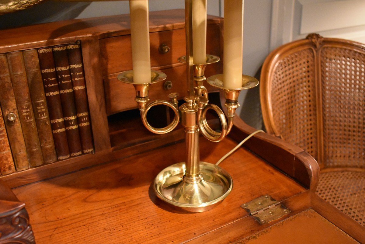 Bouillotte Lamp With Three Lights With Hunting Horns-photo-3