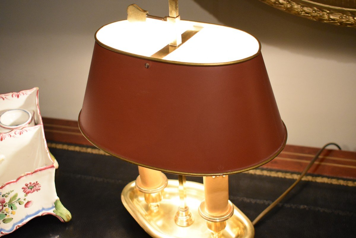 Lampe Bouillotte With Two Lights With Red Shade-photo-3