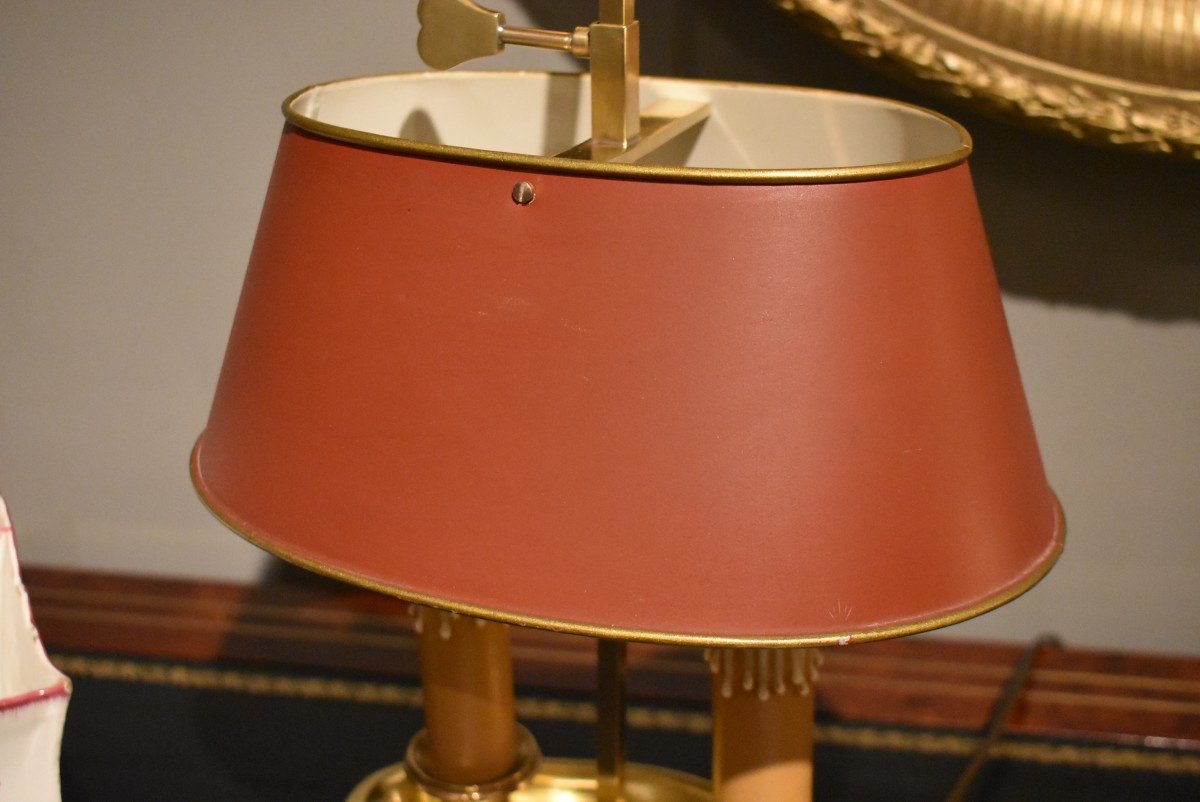 Lampe Bouillotte With Two Lights With Red Shade-photo-2