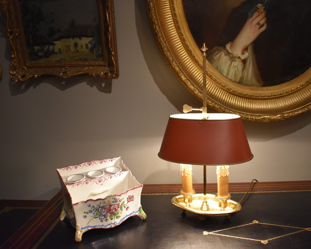 Lampe Bouillotte With Two Lights With Red Shade