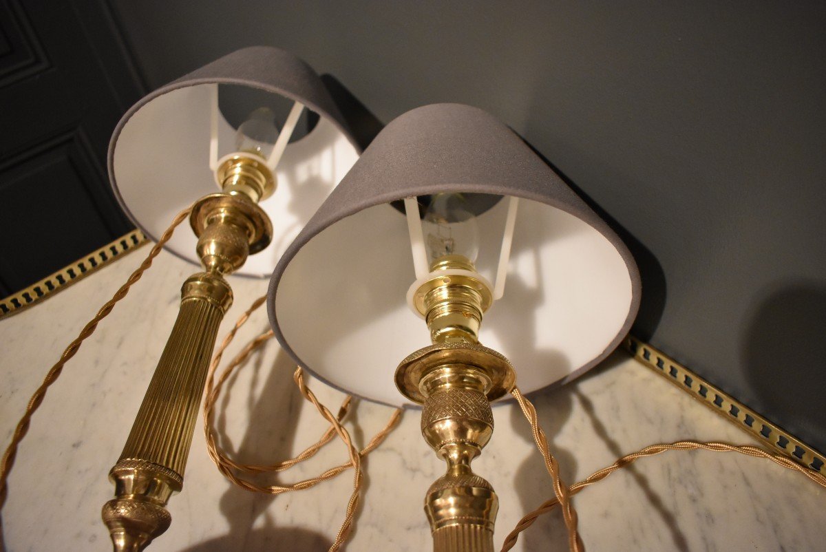 Paire De Lampes En Bronze Et Laiton-photo-8