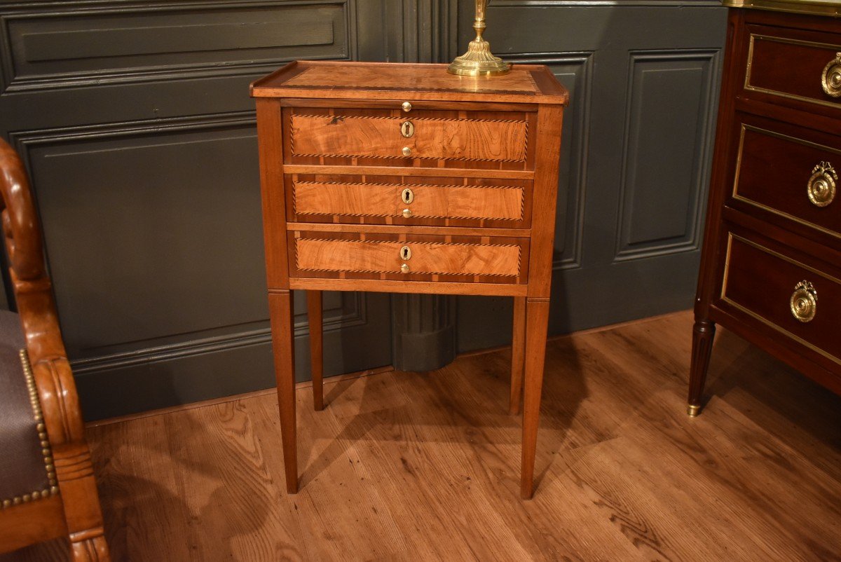 Louis XVI Bedside Table In Marquetry-photo-2
