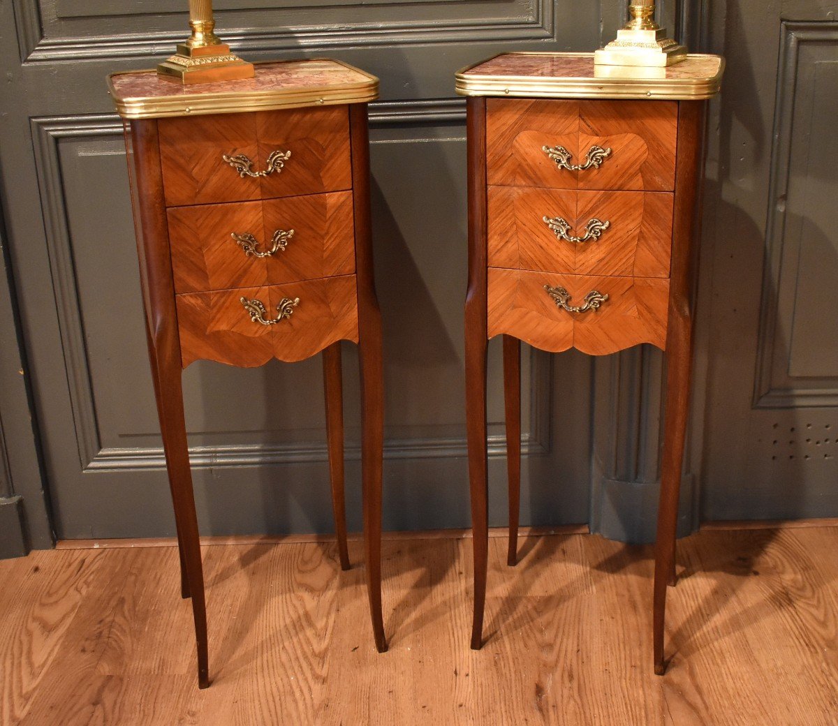 Paire De Petits Chevets En Marqueterie-photo-2