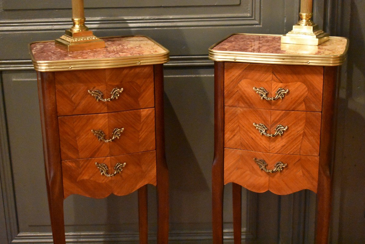 Paire De Petits Chevets En Marqueterie-photo-3