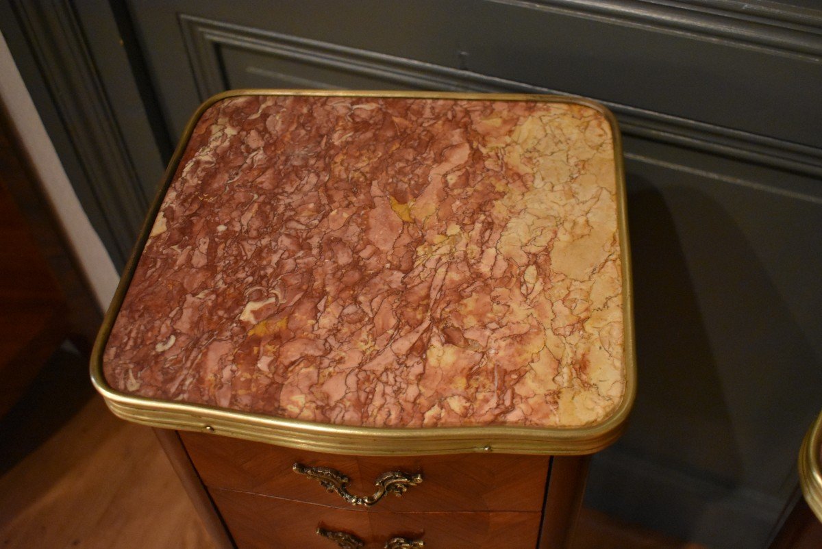 Paire De Petits Chevets En Marqueterie-photo-1