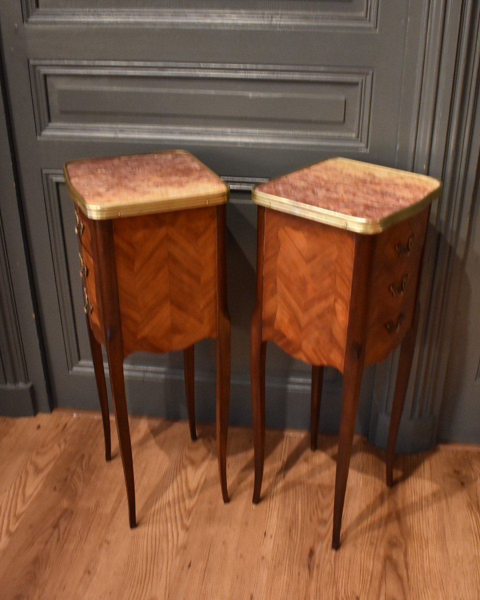 Paire De Petits Chevets En Marqueterie-photo-6