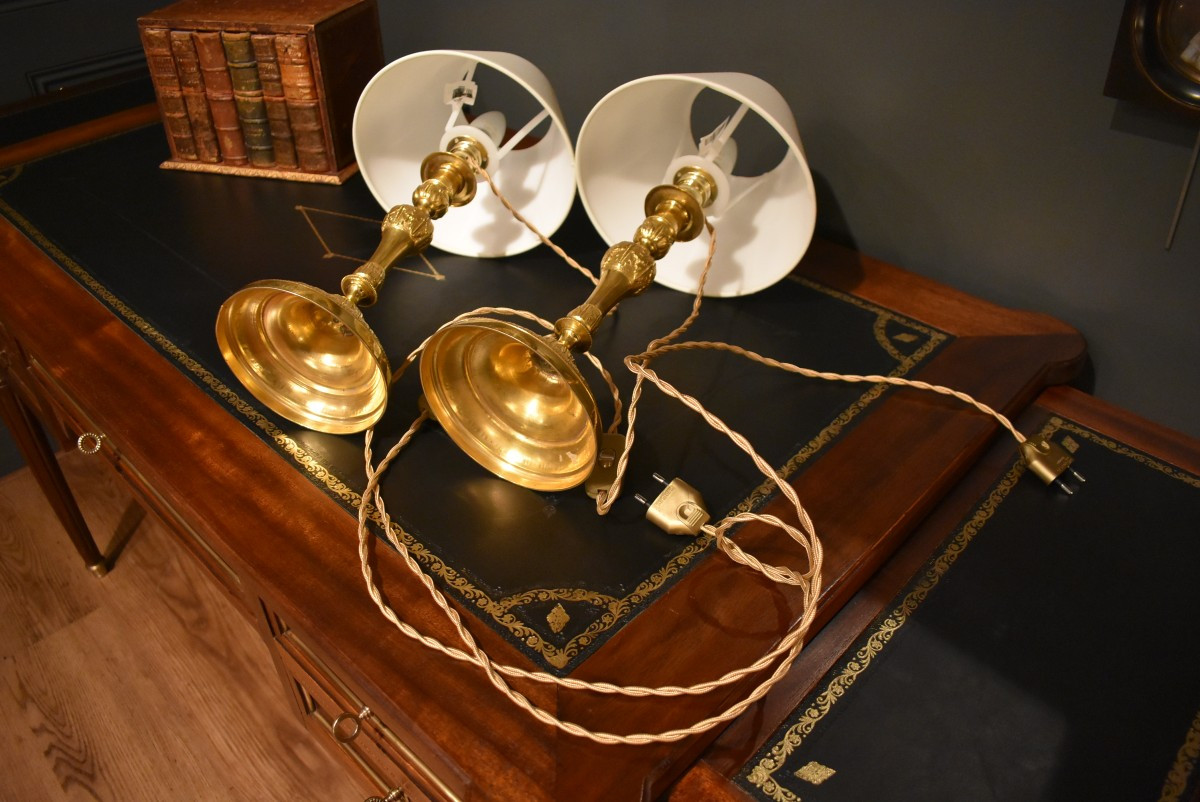 Paire De Lampes En Bronze Doré-photo-7