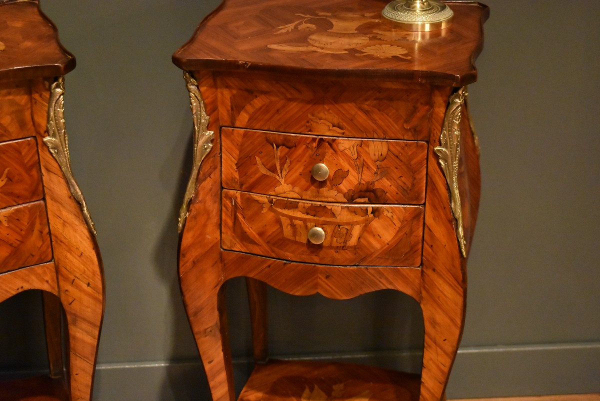 Paire De Chevets Marquetés De Style Louis XV-photo-3