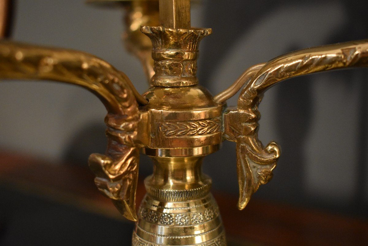 Lampe Bouillotte à Trois Feux Avec Abat Jour Jaune-photo-4