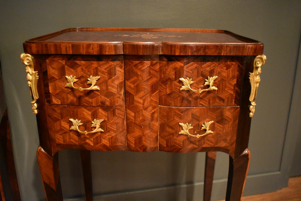 Pair Of Louis XV Style Marquetry Bedside Tables-photo-2
