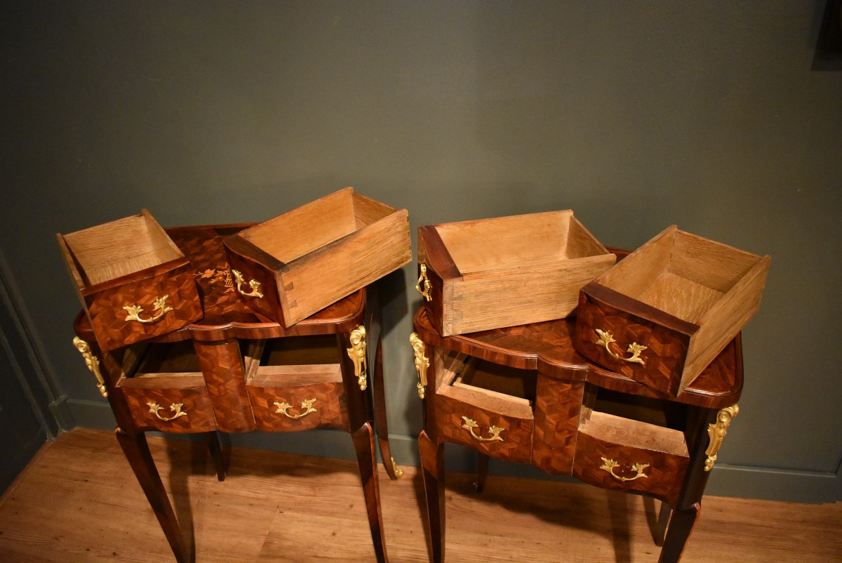 Pair Of Louis XV Style Marquetry Bedside Tables-photo-4