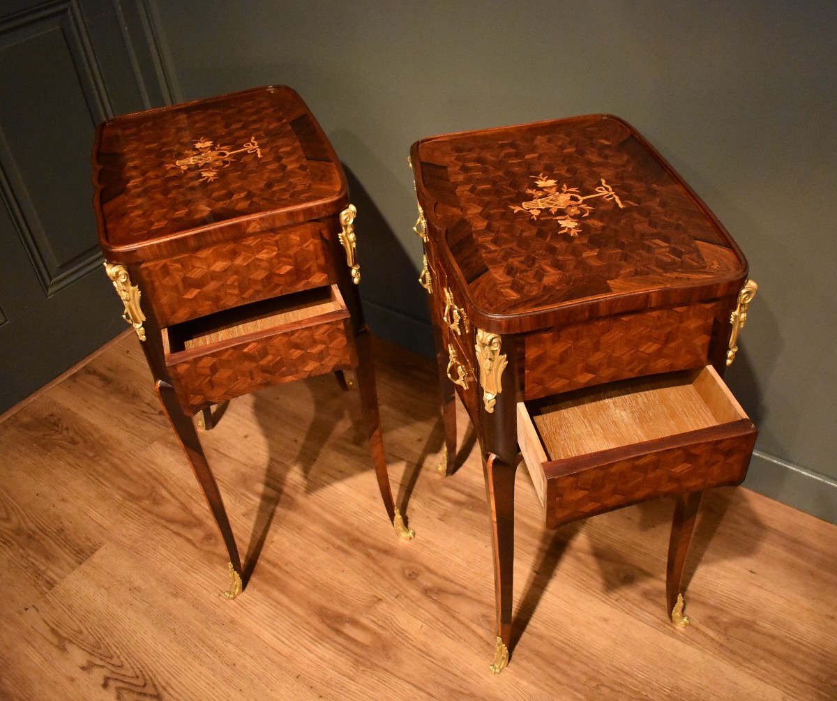 Pair Of Louis XV Style Marquetry Bedside Tables-photo-5