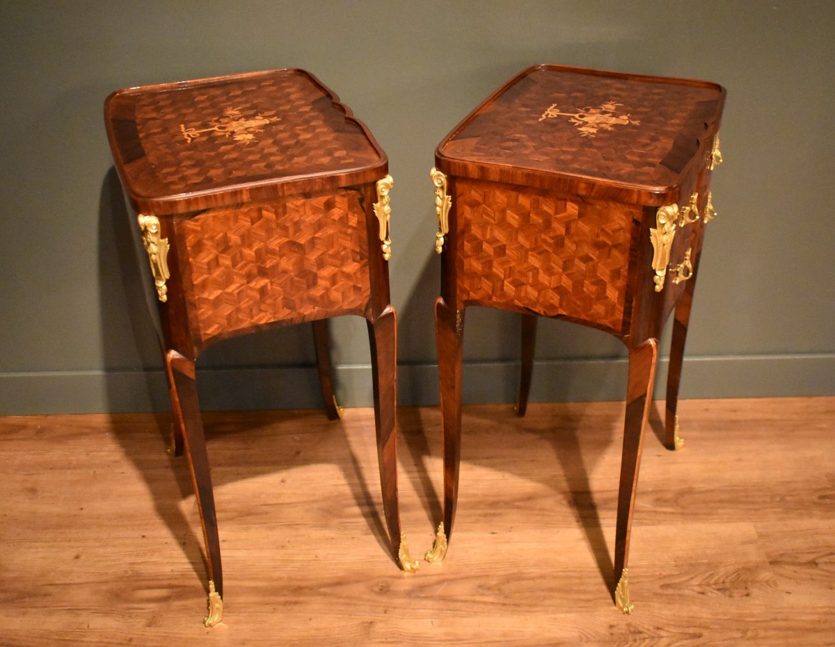 Pair Of Louis XV Style Marquetry Bedside Tables-photo-7