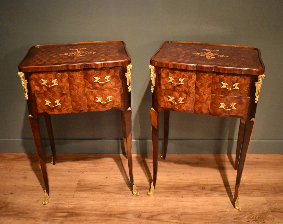Pair Of Louis XV Style Marquetry Bedside Tables