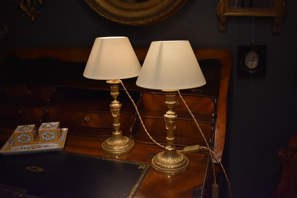 Pair Of Gilt Bronze Lamps-photo-3