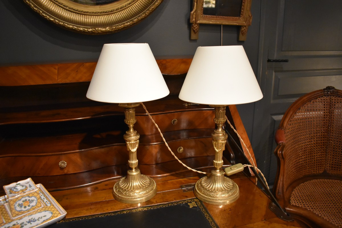 Pair Of Gilt Bronze Lamps-photo-2