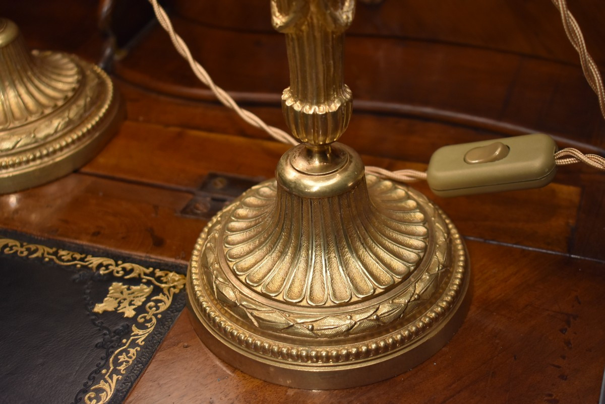 Pair Of Gilt Bronze Lamps-photo-3