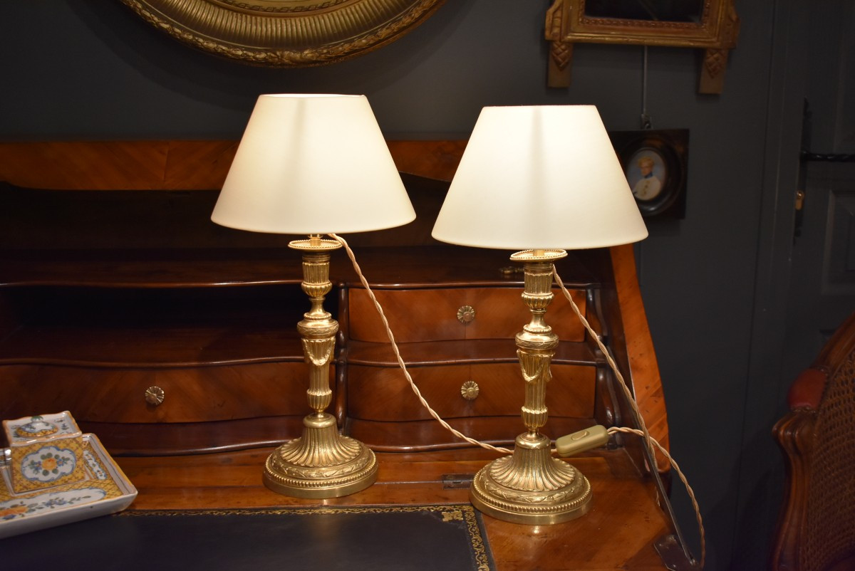 Pair Of Gilt Bronze Lamps