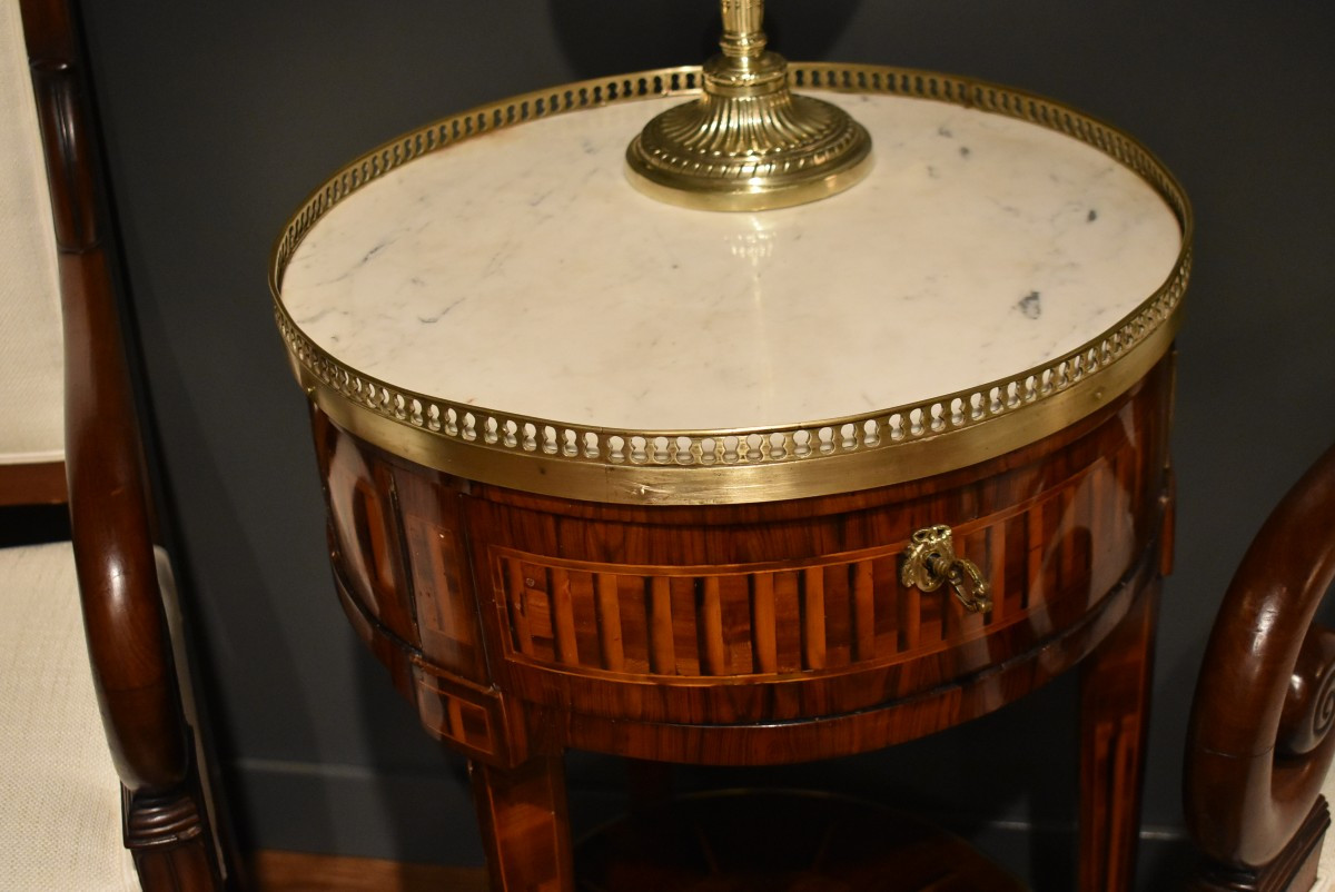 Table ronde en marqueterie de style  Louis XVI-photo-3