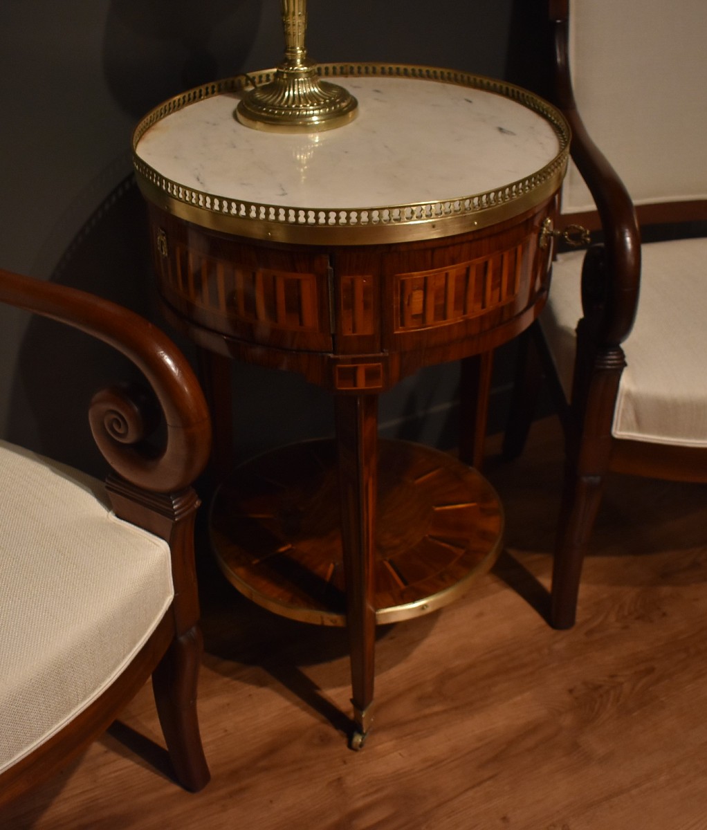 Table ronde en marqueterie de style  Louis XVI-photo-4